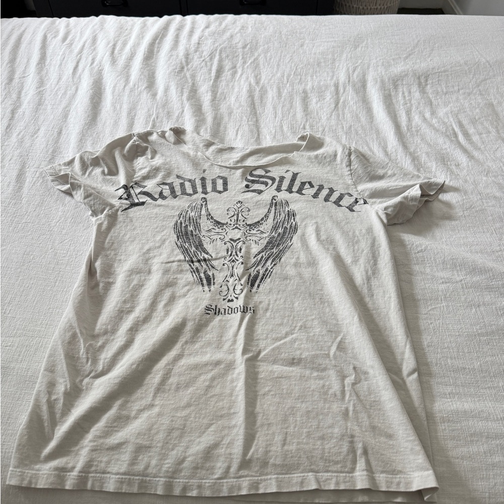 Brand Melville Off the Shoulder Cut Graphic Tee - Light Grey